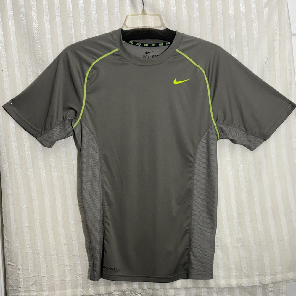 Nike Dri-Fit Charcoal Tee with Lime Accents, Size S